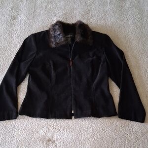 Vintage Positive Attitude Black Jacket with Faux Fur Collar